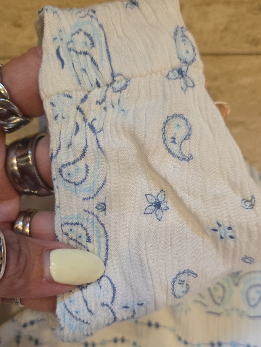 Ocean Drive White/Blue Design Print One Shoulder Side Tie Top - Picture 3 of 9